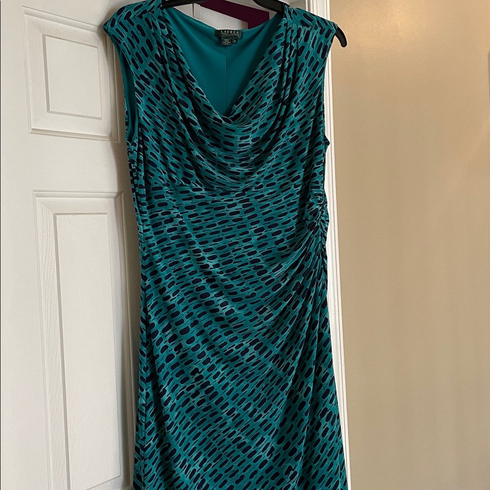 Lauren Ralph Lauren Teal and Blue Draped Dress size 18